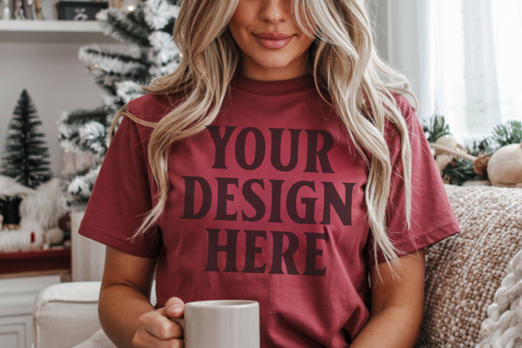 Christmas Comfort Colors 1717 Brick T-Shirt Mockup Real Mode