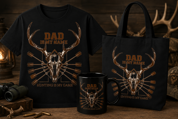 Dad Is My Name PNG, Hunting Is My Game Deer Skull Design