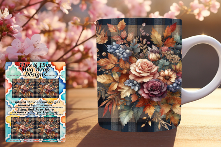 CUSTOM 11oz Mug Wrap PNG Artwork , Autumn Flower