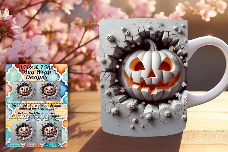 Bright 11oz Mug Wrap Png Design , 3D Pumpkin