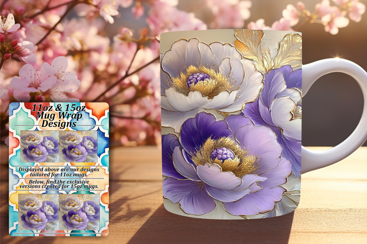 Lovely 15oz Mug Wrap Png Design , 3D Flower