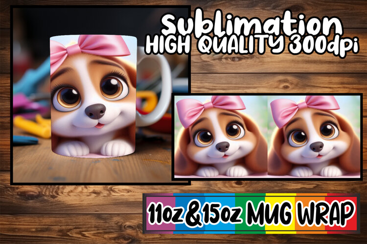 Cheerful skies 11oz 15oz sublimation wrap, 3D Dog example image 1