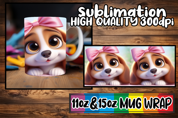 Cheerful skies 11oz 15oz sublimation wrap, 3D Dog