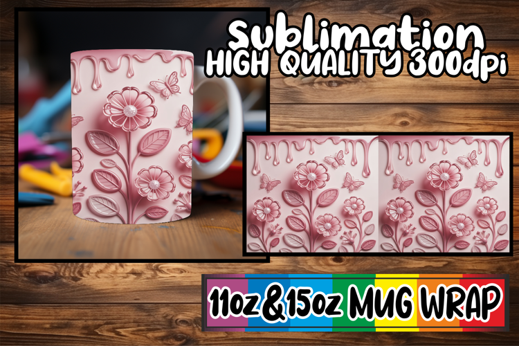 Radiant dreams 11oz 15oz mug wrap, 3D Flowers