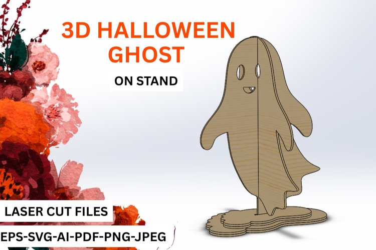 3D Interlocking Ghost on Stand SVG