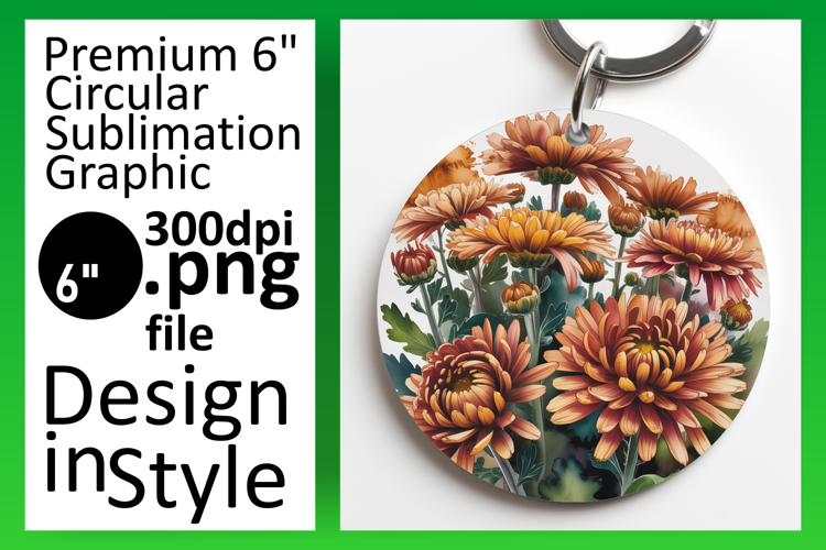 Chic Circle PNG Keychain Design , Flowers