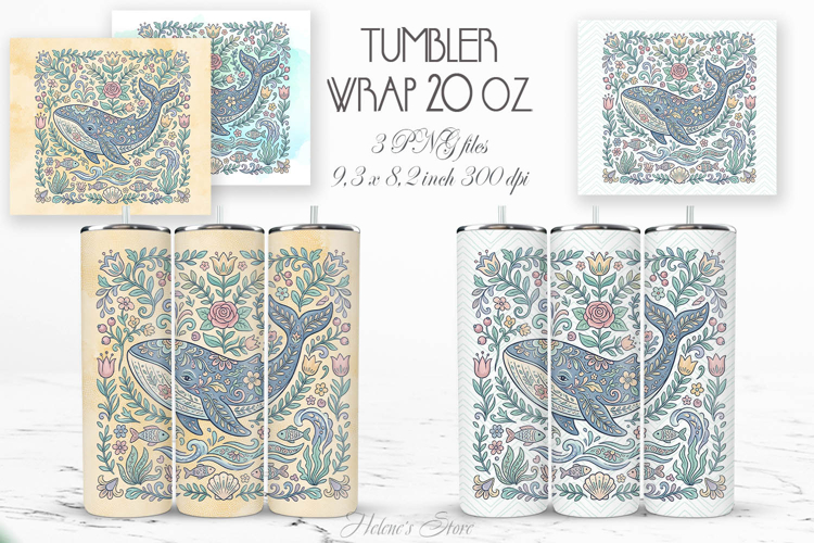 Boho ocean whale pastel straight tumbler 20oz wrap designs