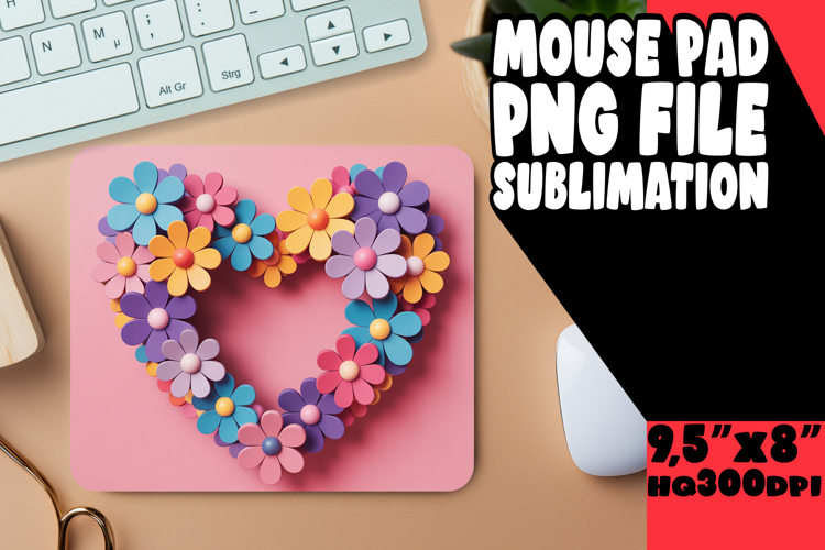 Radiant Mouse Pad Sublimation PNG, Flowers Heart
