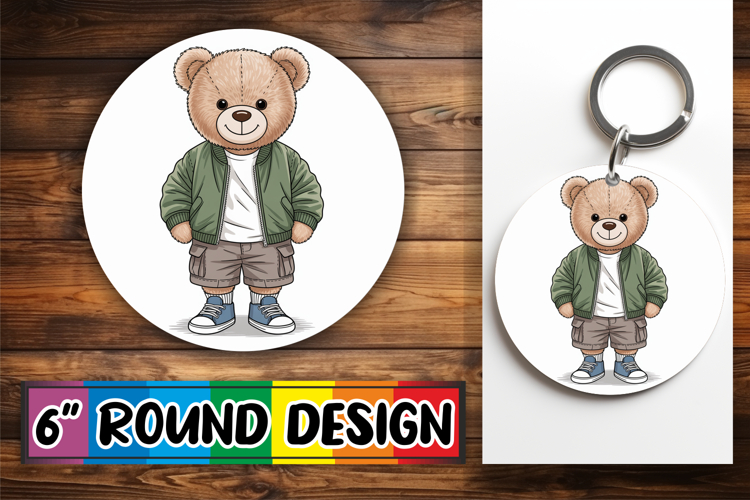 Joyful Round Coaster Sublimation, Teddy Bear