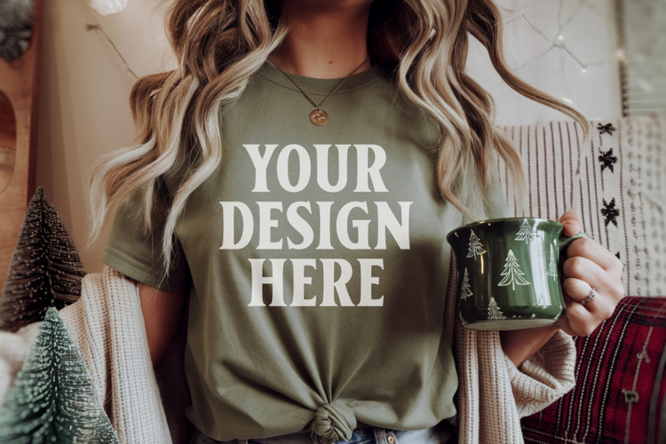 Christmas Bella Canvas 3001 Kelly Green Shirt Mockup ,Trandy