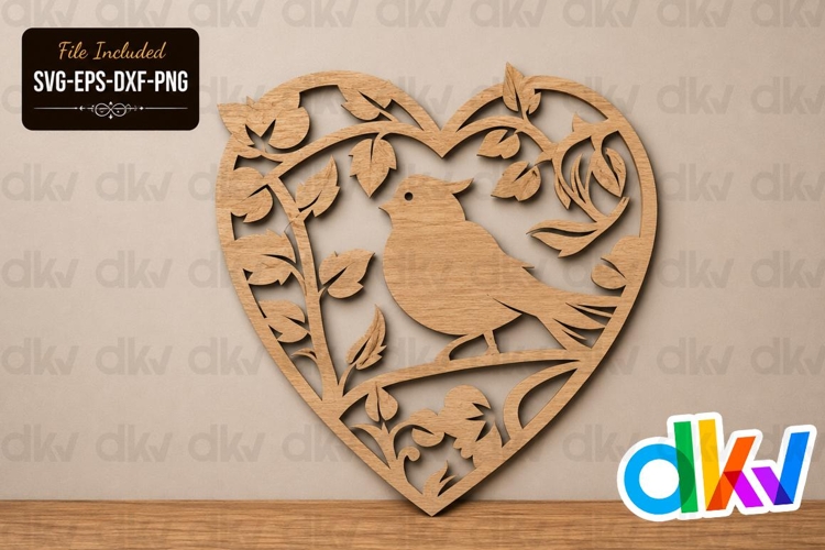 Bird in Heart SVG Laser Cut File