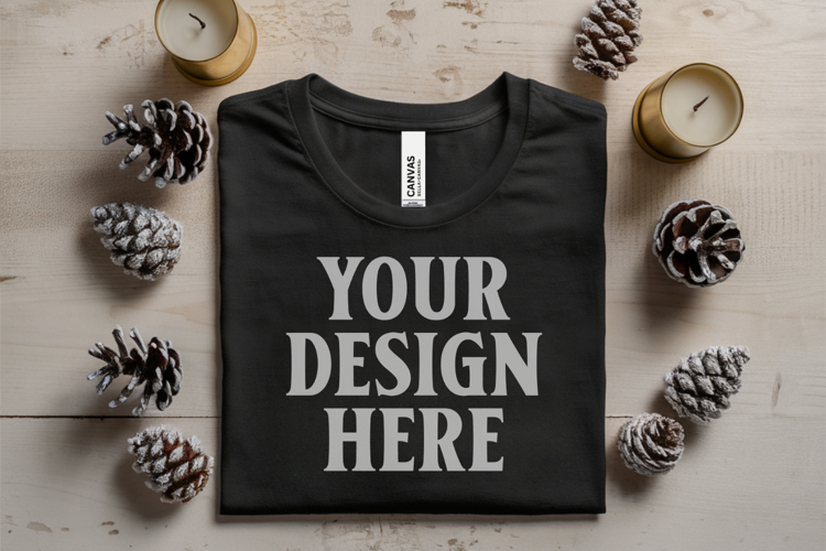 Christmas Bella Canvas 3001 Forest Green Folded Tshirt Mocku