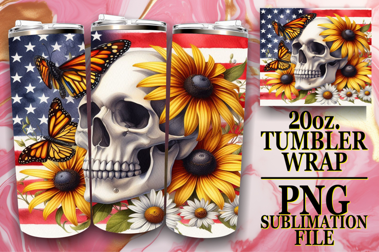 Joyful Colors 20oz tumbler wrap, Skull USA