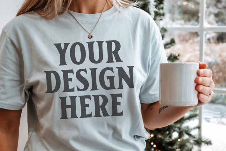 Christmas Comfort Colors 1717 Chambray T-Shirt Mockup Real M