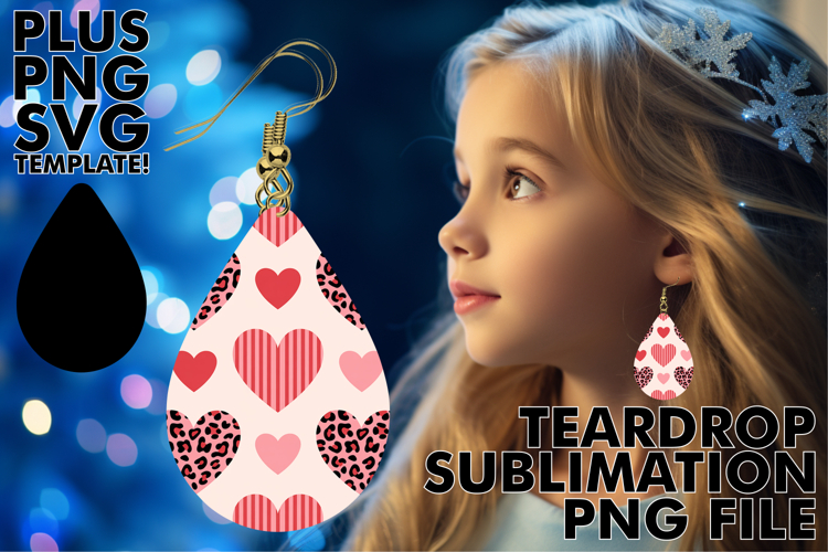 Bright TEARDROP Earrings Art PNG, Valentines Pattern