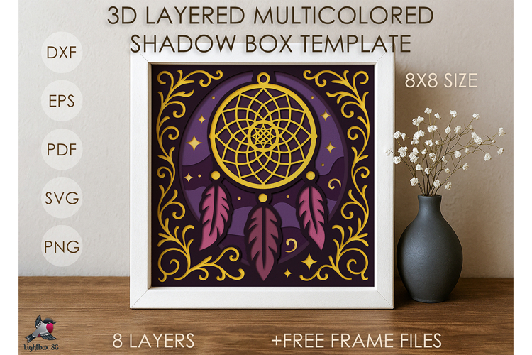Ethnic Dreamcatcher Colored Shadow box SVG Papercut template