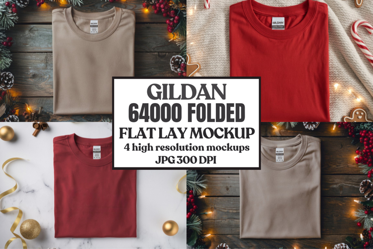 Gildan 64000 Folded Christmas Flat Lay T-shirt