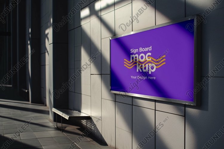 Sign Board Mockup on Building Wall example image 1