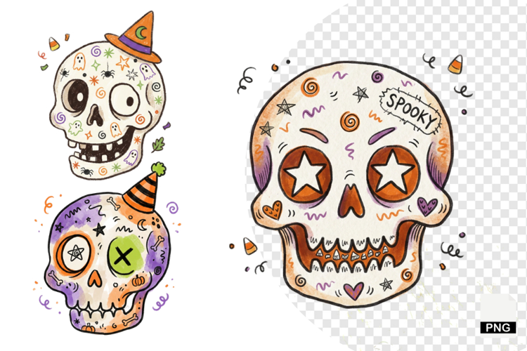 Doodle Halloween Skull PNG