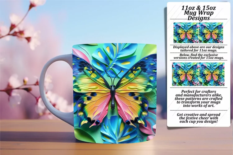 Whimsical Spring Butterfly Mug Wrap