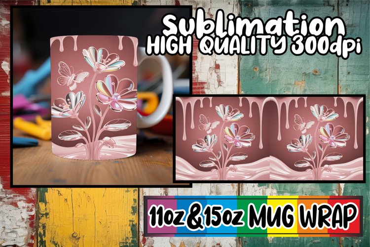 Sweet nostalgia 11oz 15oz mug wrap, 3D Flowers