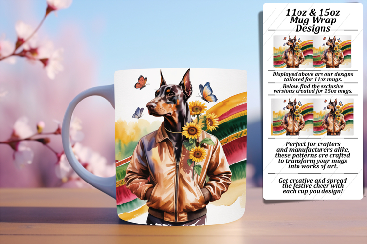 Classy Png Mug Wrap Design 15oz , Cute Dog
