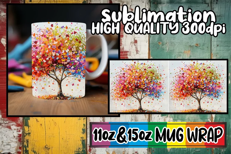 Rainbow Spring Mug Sublimation Wrap - Colorful Tree