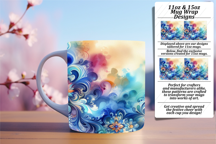 Dazzling 15oz Mug Wrap Png Artwork , Watercolor Patter