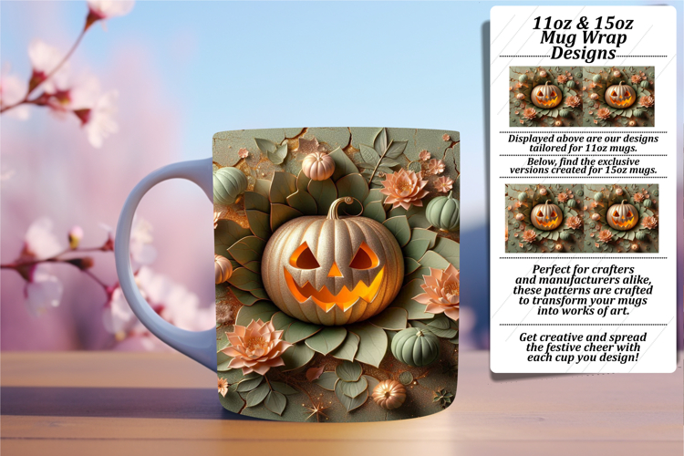 Joyful 15oz Mug Wrap Png Artwork , 3D Pumpkin