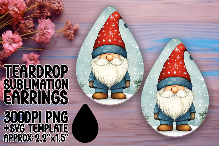 Cute Teardrop Design for Sublimation Earrings , Gnome