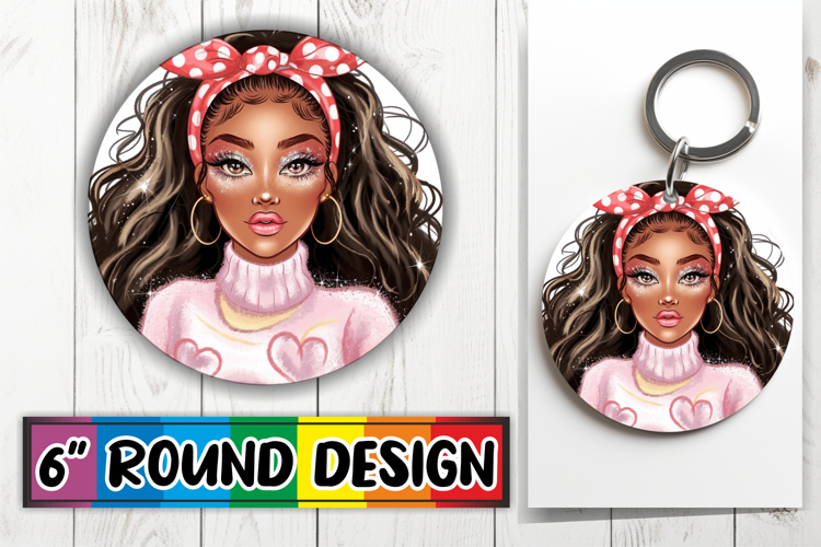 Joyful Circle Keychain Sublimation, Afro Girl