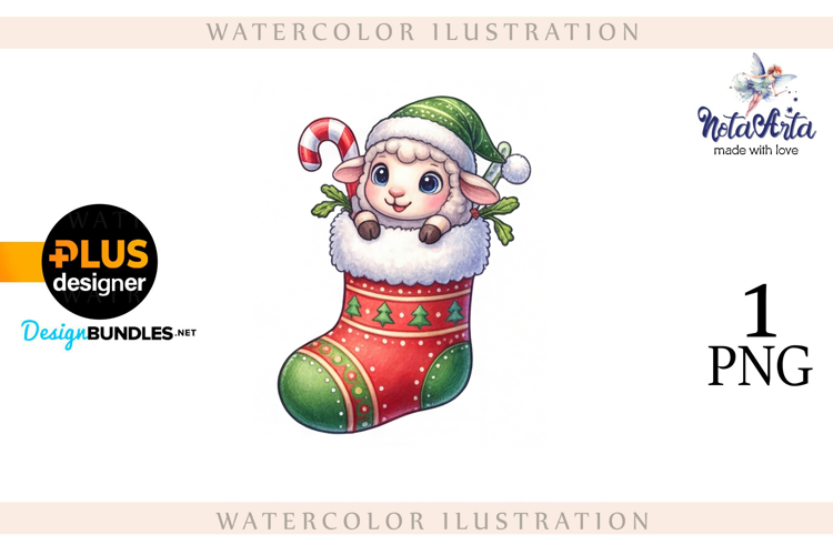 Christmas Sheep in Watercolor Style