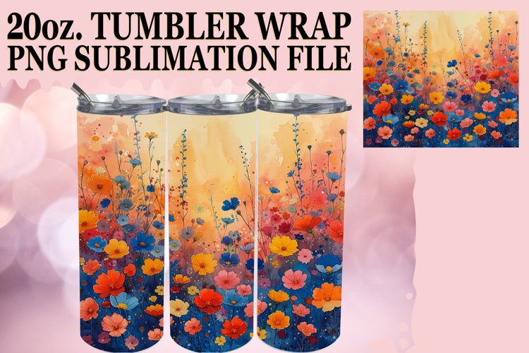 Whimsical Meadow of Flowers Tumbler Wrap Design