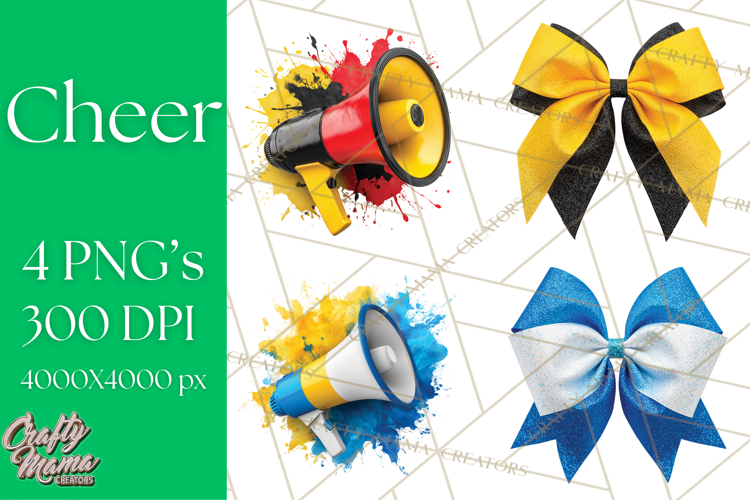 Cheerleader Clipart PNG with Glitter Pom and Color Splash