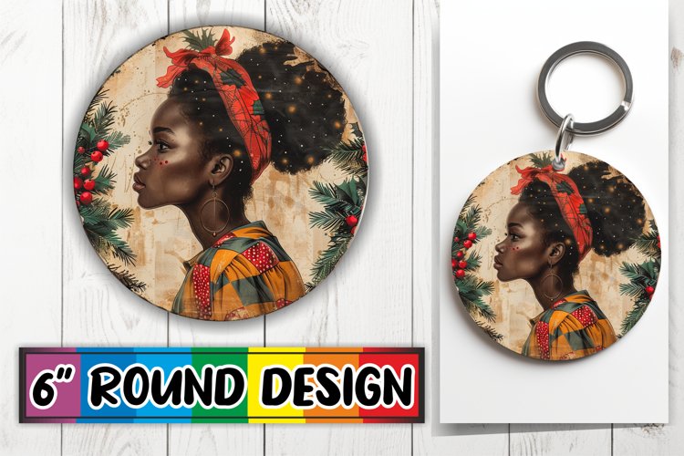 Winter Holiday Keychain Round Design with Woman Portrait example image 1