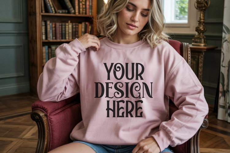 Pink Gildan 18000 Sweatshirt Model Mockups,
