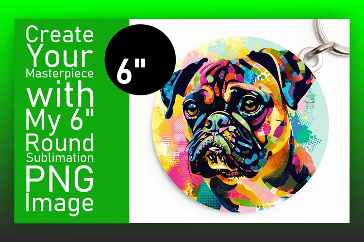 Bright and Bold Dog Round Design Keychain Sublimation Art
