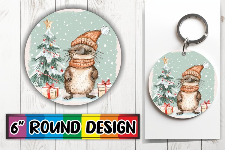 Watercolor Holiday Animals Keychain for Sublimation example image 1