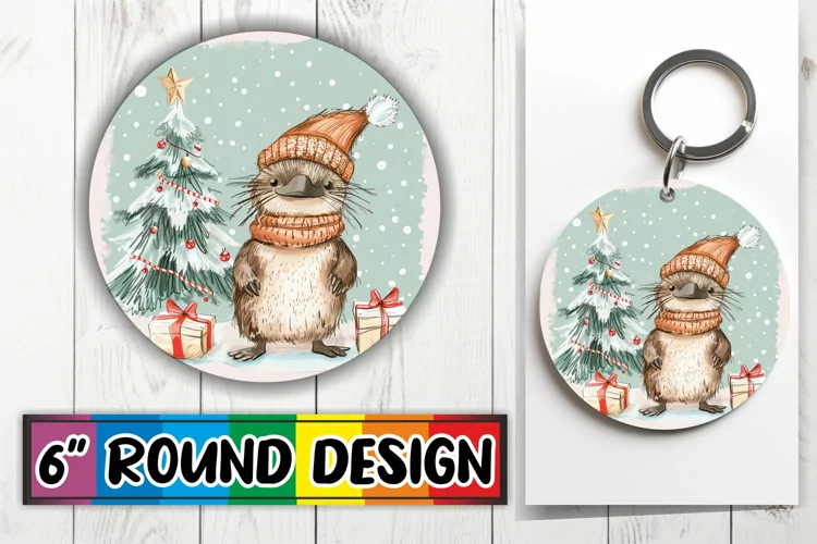 Watercolor Holiday Animals Keychain for Sublimation