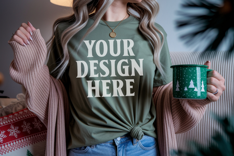 Christmas Bella Canvas 3001 Kelly Green Shirt Mockup ,Trandy