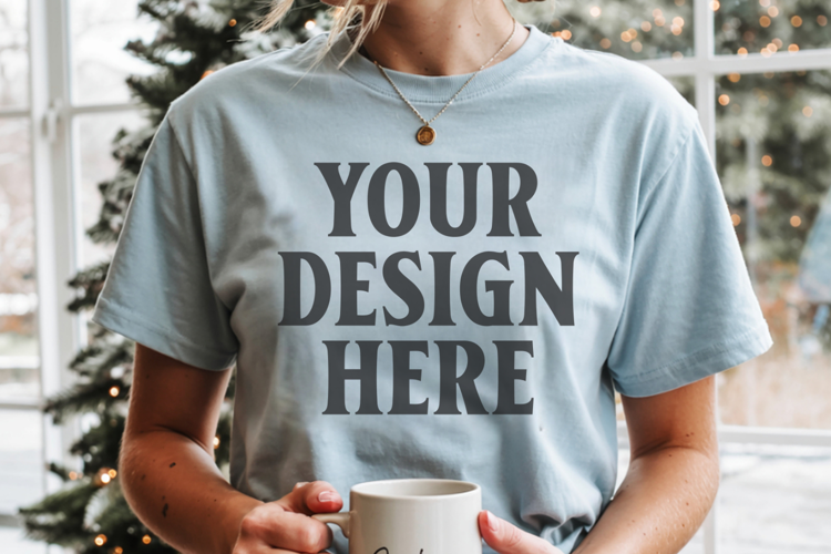 Christmas Comfort Colors 1717 Chambray T-Shirt Mockup Real M