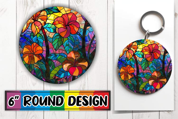 Colorful Keychain Stained Glass Tree Round Design Art example image 1