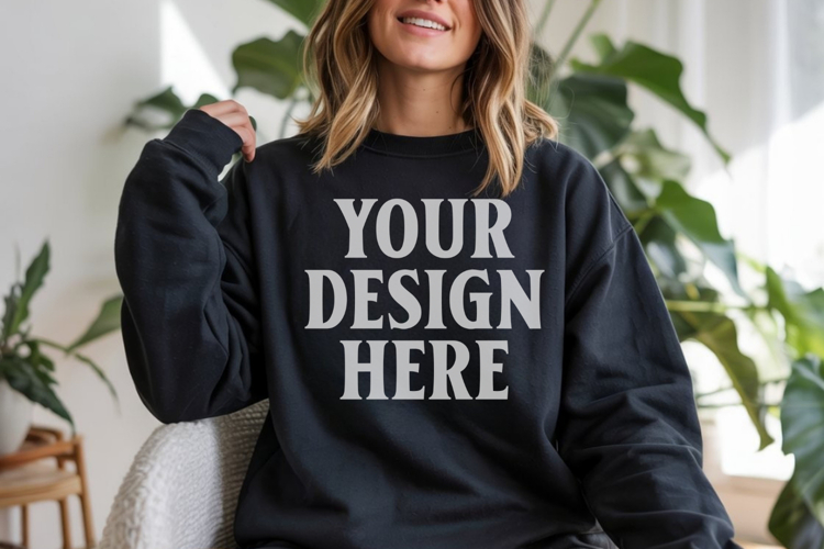 Black Gildan 18000 Crewnwck Sweatshirt Mockup, gildan 18000