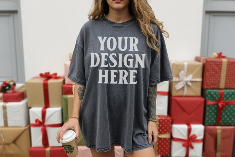 Christmas Comfort Colors 1717 Pepper TShirt Mockup, CC 1717 example image 1