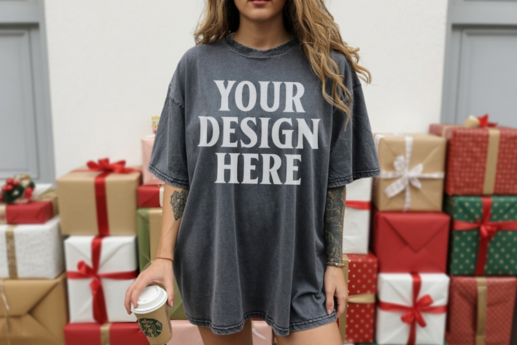 Christmas Comfort Colors 1717 Pepper TShirt Mockup, CC 1717