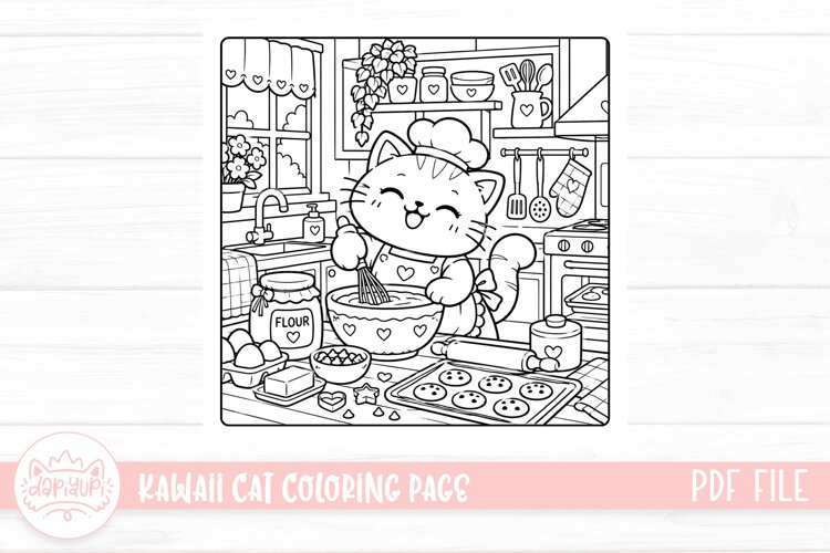Cute Kawaii Cat Coloring Book example image 1