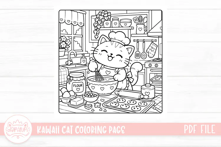 Cute Kawaii Cat Coloring Book