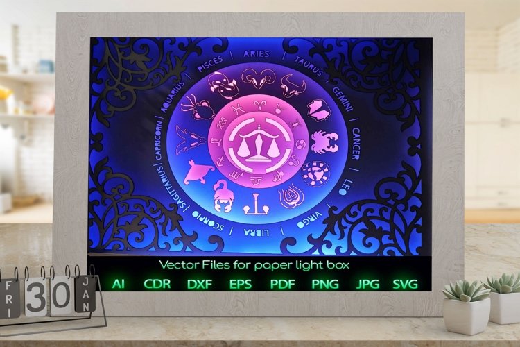 Zodiac sign Libra Light box template , Paper or cardboard example image 1