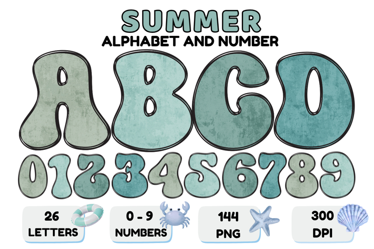 Summer Alphabet & Numbers PNG Clipart Doodle Letters 300 DPI
