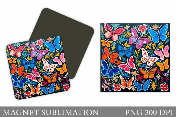 Butterflies Magnet Sublimation. Square Magnet Butterflies